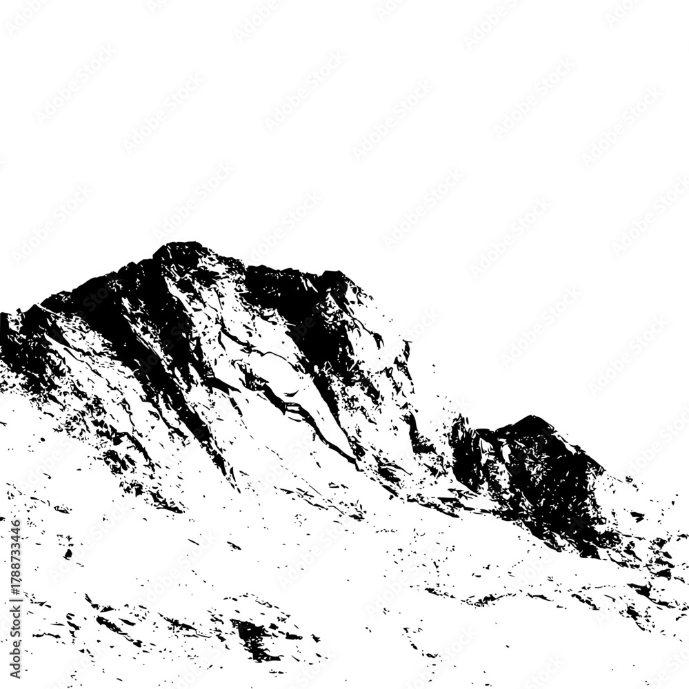 Obraz premium A stark monochrome depiction of a rugged mountain peak against a pristine white background scene view