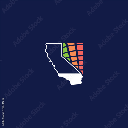 California State Creative Modern Outline with Colorful Grid Illustration