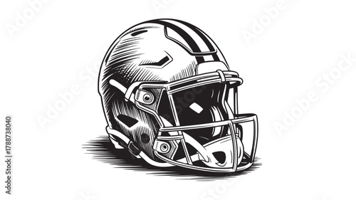 Detailed sketch of an American football helmet hand-drawn illustration for sports apparel isolated on white background