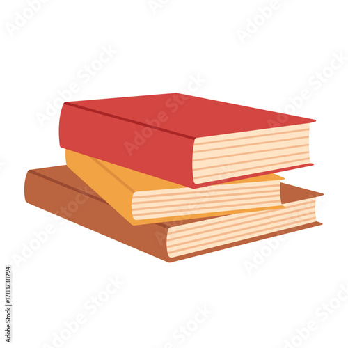 Stack of three books illustration symbolizing knowledge, education and cozy autumn reading. For study, literature and fall design. Simple flat vector. Hand drawn. Isolated background.