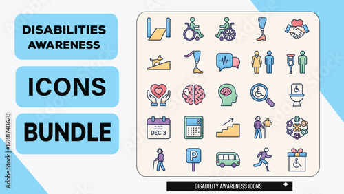 Disability Accessibility and Awareness Icons Bundle - Color Line Set