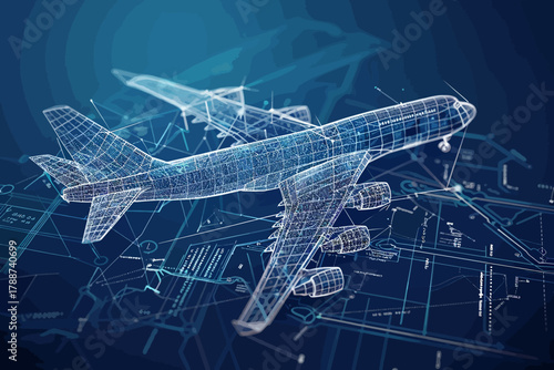 Futuristic 3D Airplane Wireframe Design