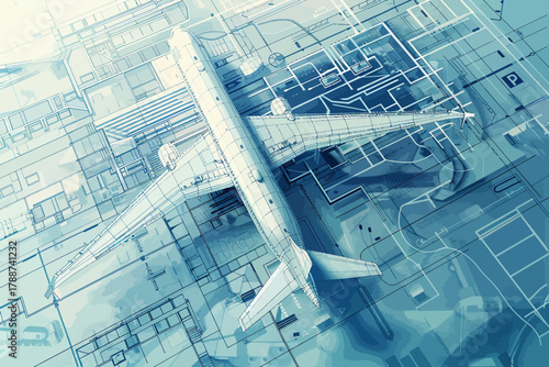 Futuristic 3D Airplane Wireframe Design