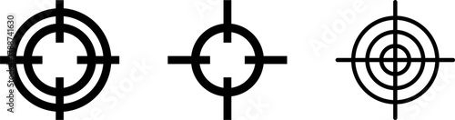 Black Target Aim Cross and Circle or Crosshair Accuracy Circle Sign Symbol Icon Set. Vector Image.