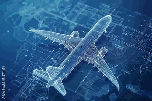 Futuristic 3D Airplane Wireframe Design