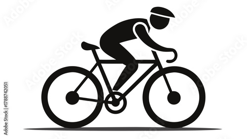Very beautiful solid black silhouette icon of a person riding a bicycle, featuring clean minimal shapes, smooth contours, and a modern simplified design ideal for signage, apps, and vector graphics.