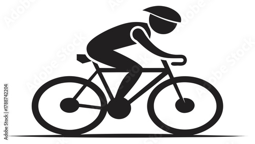 Very beautiful solid black silhouette icon of a person riding a bicycle, featuring clean minimal shapes, smooth contours, and a modern simplified design ideal for signage, apps, and vector graphics.