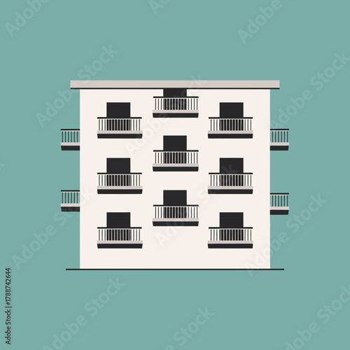 Building facade with balconies in a minimalist style illustration.