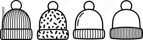 Beanie set winter hats outline Vector