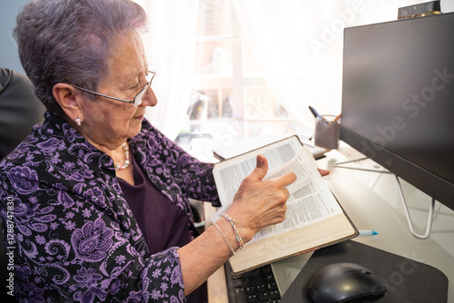 Senior counselor using religious text for online counseling