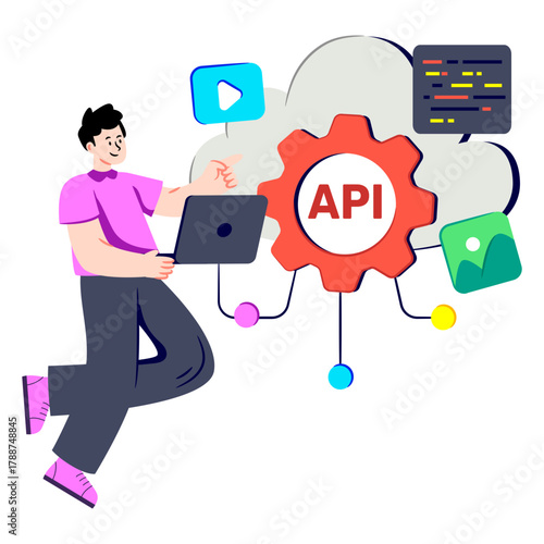 Trendy design illustration of cloud api