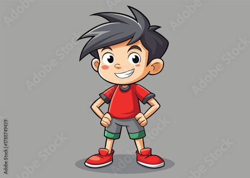 Cheerful cartoon boy with a winning smile ready for school or adventure, radiating positive energy and youthful enthusiasm, perfect for educational materials