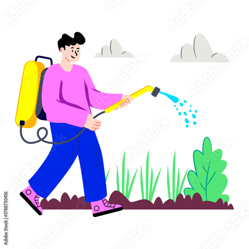 Modern design illustration of farmer spraying
