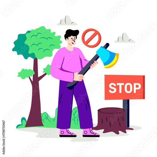 A perfect design illustration of stop deforestation