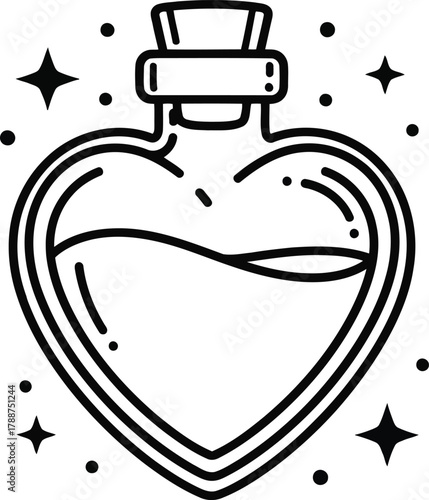 Heart shaped potion bottle with stars and dots Keywords: heart, bottle, potion, magic, love