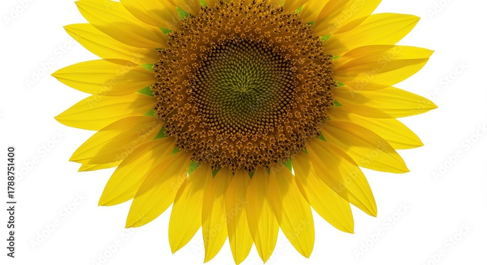 Fototapeta premium Vibrant yellow sunflower head isolated on a clean white background, showcasing the large bloom and natural summer radiance ,seed, crisp, yellow