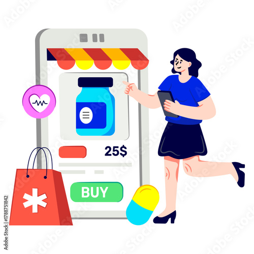 An editable design illustration of online pharmacy