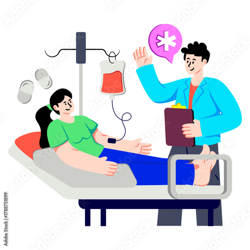 Conceptual flat design illustration of blood transfusion