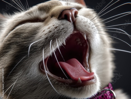 Close-up of a cat yawning, ...