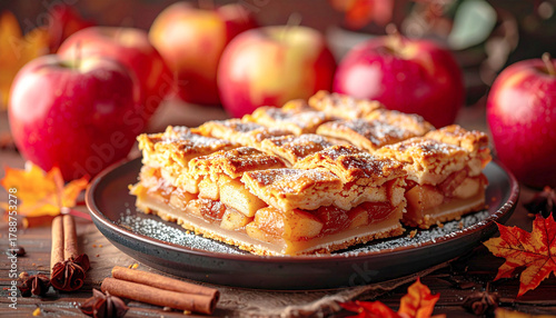 Apple pie bars, thanksgiving dessert, selective focus. AI