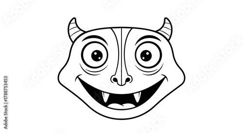 Cartoon monster face with big eyes and smiling expression  
