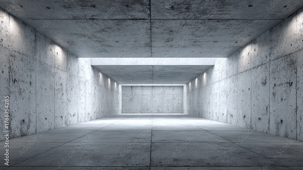 Fototapeta premium Minimalist architectural shot of a modern concrete interior. Clean lines and light create a sense of space. Ideal for design inspiration and urban exploration.
