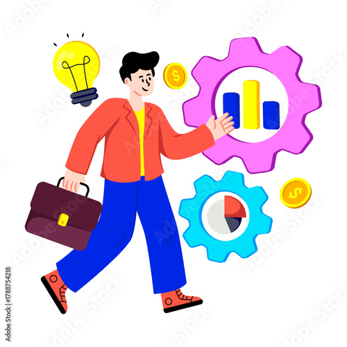 A colored design illustration of business management