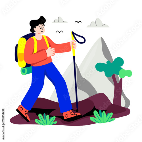 An eye catching design illustration of female hiker