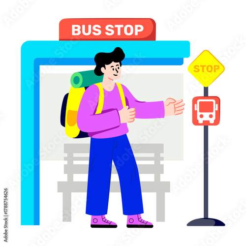 Editable design illustration of bus stop