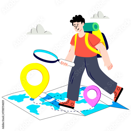 Conceptual flat design illustration of explore map
