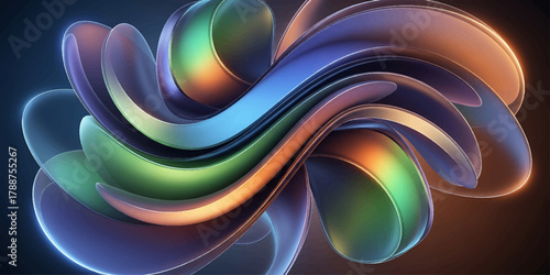 Abstract colorful fractal background featuring glowing lines and a swirling rainbow light wave pattern