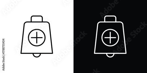Cowbell circle plus icon line vector illustration. vector graphics