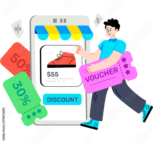 Premium download illustration of online shopping voucher