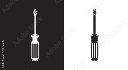 Minimalist Flathead Screwdriver Vector Icon Set in Black and White