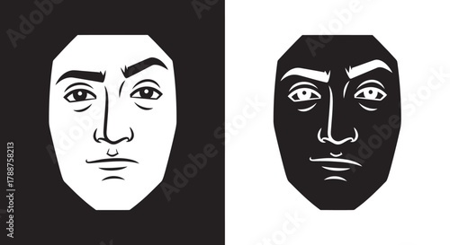 Stylized Human Face Vector Icon with an Intense Dramatic Expression