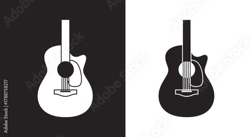 Acoustic Guitar Icon Vector Simple Black and White Music Logo Template
