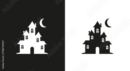 Haunted House Icon Vector Set Spooky Castle Silhouette for Halloween