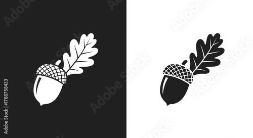 Simple Acorn with Oak Leaf Vector Logo Template Silhouette Graphic