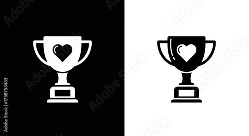 Trophy cup with a heart symbol icon in black and white variations.