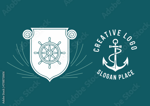 This elegant logo design combines nautical elements like an anchor and ship's wheel, conveying a sense of creativity and maritime adventure, perfect for businesses.