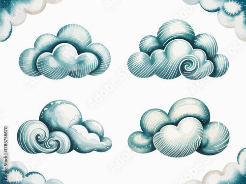 This artistic image features stylized clouds in various forms and airy blue tones, evoking a sense of tranquility and depth, perfect for themes related to dreams and nature.
