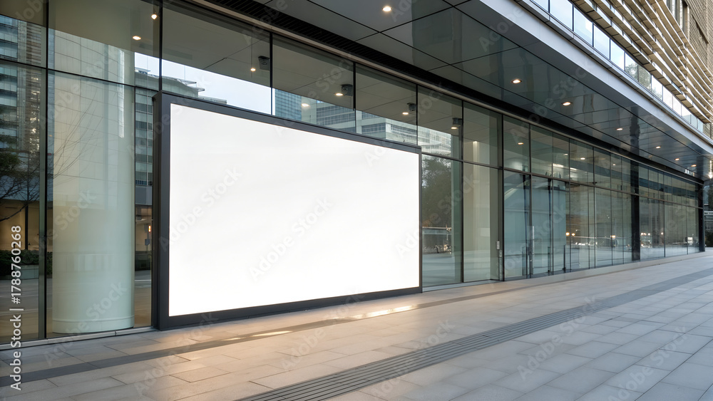Obraz premium Urban Blank White Glass Storefront – Clean Daylight Real-Photo Mockup Backgrounds for Retail Branding, Advertising & Digital Design Overlays