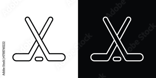 Hockey sticks icon line vector illustration. vector graphics