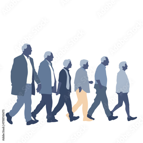 Elderly people walking together illustration showing senior citizens in motion and companionship