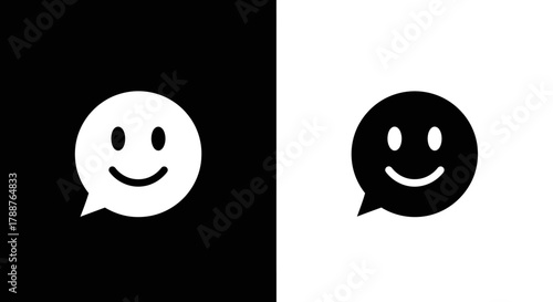 Minimalist Happy Chat Bubble Vector Icon Set in Black and White