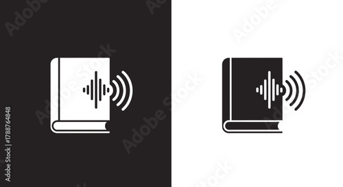 Minimalist Audiobook Vector Icon with Book and Sound Wave Symbol