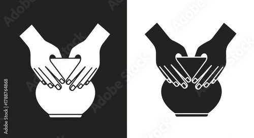 Minimalist Pottery Making Vector Icon with Hands Shaping a Clay Pot