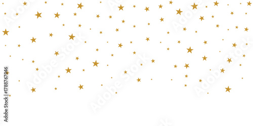 Gold star confetti background vector, falling stars abstract banner, shiny star decoration pattern for Christmas, new year, festive holiday celebration events, illustration PNG.