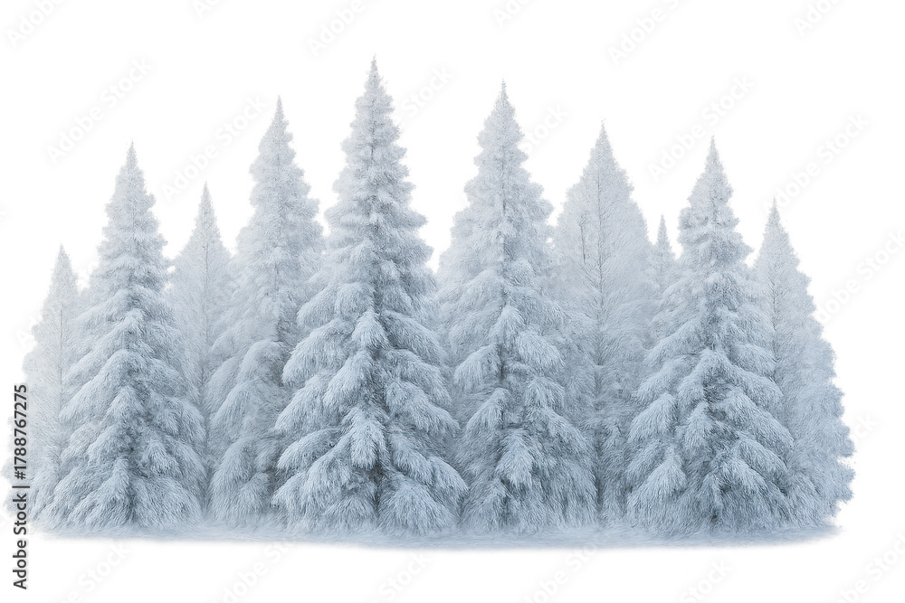 Obraz premium Snow covered pine trees forming a winter forest scene with a cold nature theme and transparent background