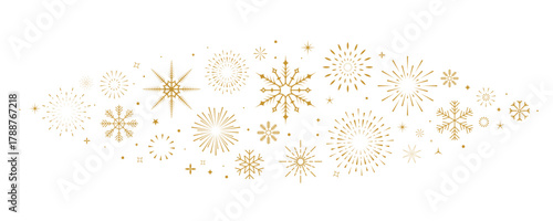 Wallpaper Mural Christmas border, new year holidays banner with gold winter snowflakes and stars. Elegant festive decoration pattern design for greeting cards, celebration events. Vector illustration. Torontodigital.ca